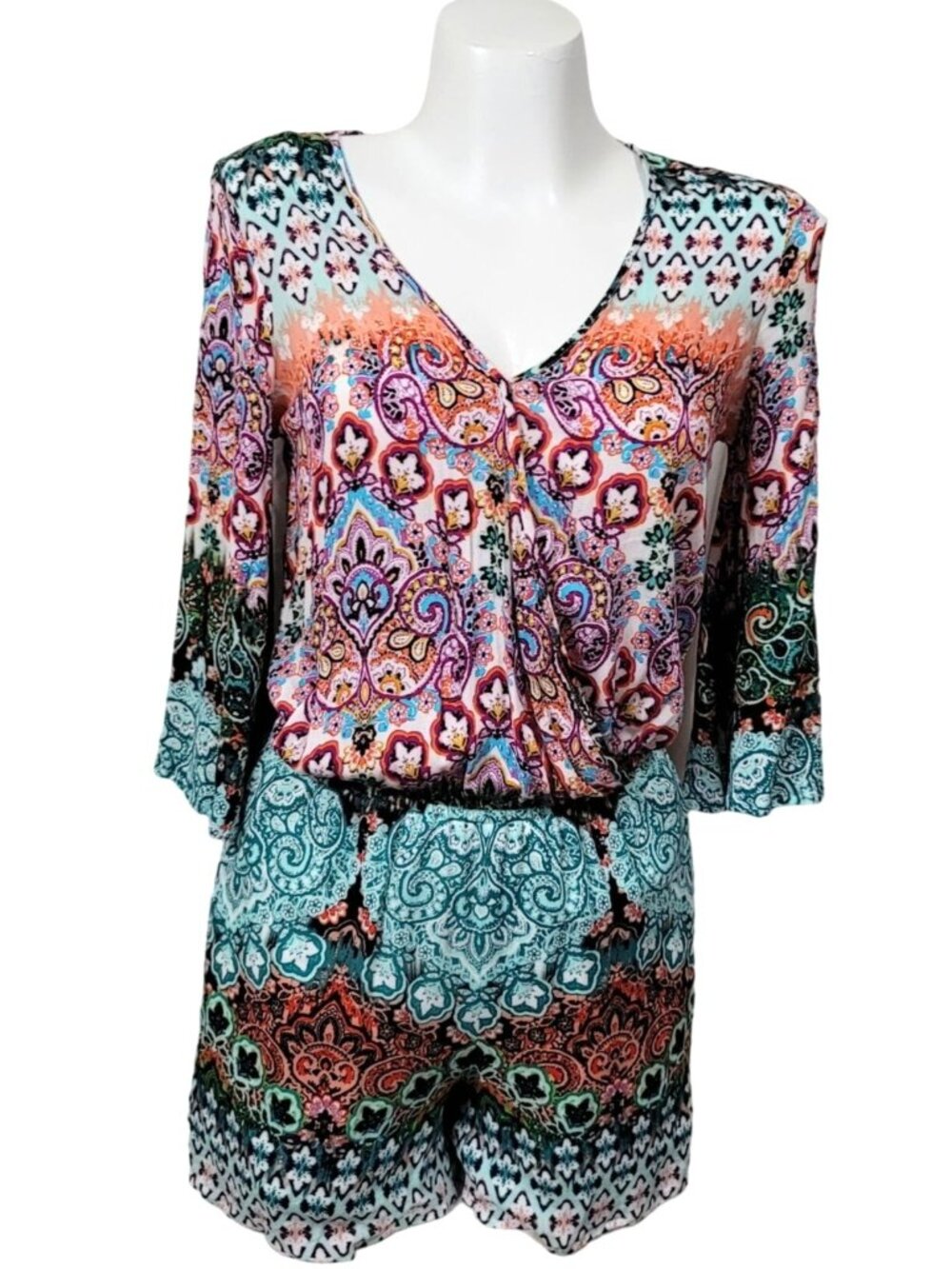 Neiman Marcus Romper V-neck Boho Playsuit S
